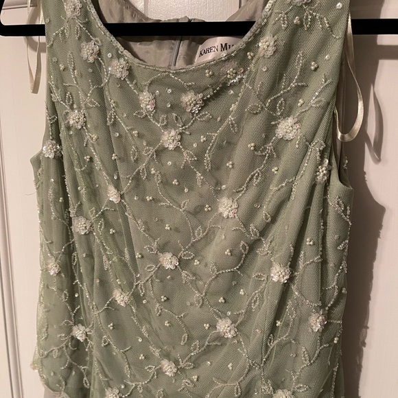 Sage Green Vintage Beaded Sleeveless Dress - Picture 2 of 13